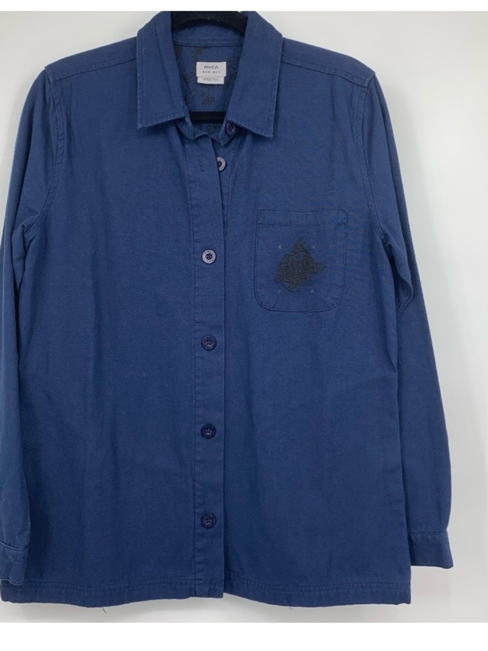 RVCA Navy Button-Up Shirt - Classic Long Sleeve shacket with pockets